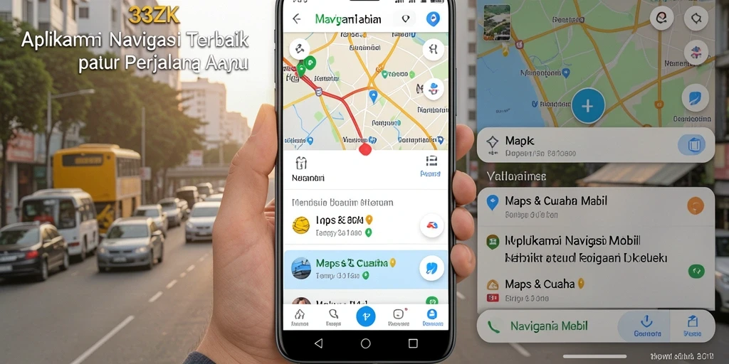 Antarmuka aplikasi 33ZK menunjukkan navigasi mobil yang intuitif dan informatif.