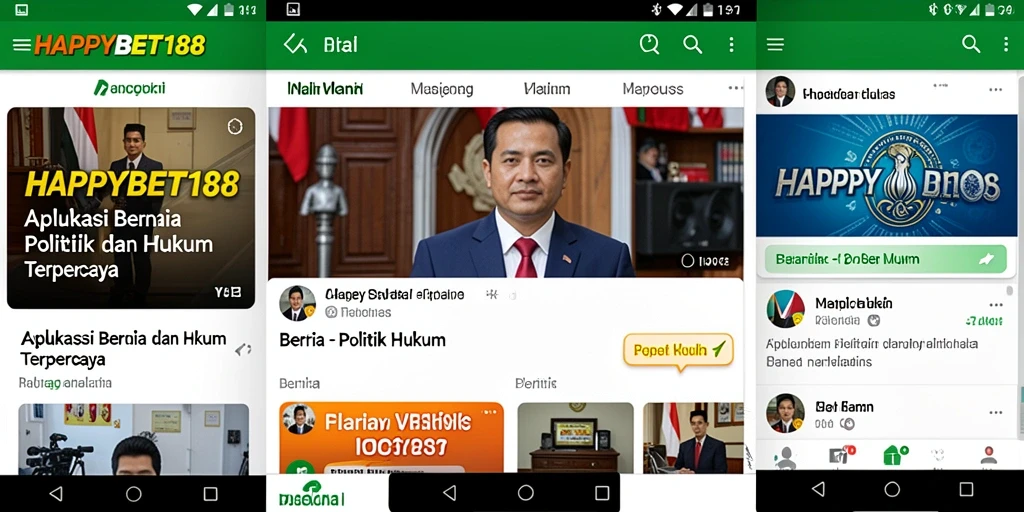 Tampilan antarmuka aplikasi HAPPYBET188 untuk berita politik dan hukum.
